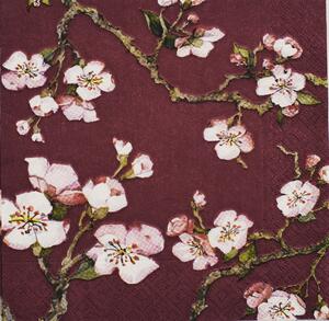 Servírovací papírové ubrousky 20 ks CEDON (Barva - malinová(růžová) s květy třešně)
