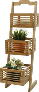 Regál HWC-M21, voln stojící koupelnový regál úloný regál obývací regál se 3 koíky, bambus 77x23x30cm