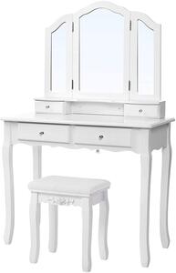 SONGMICS Toaletní stolek bílý se stoličkou 3 zrcadla 90 x 145 x 40 cm