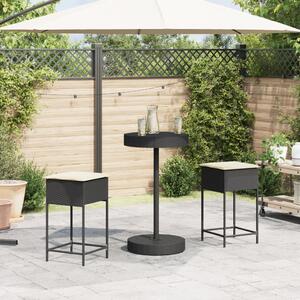 3dílný zahradní barový set s poduškami černý polyratan