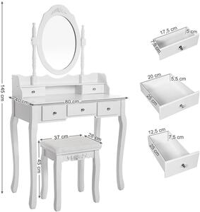 SONGMICS Toaletní stolek oválné zrcadlo bílý 80 x 150 x 40 cm