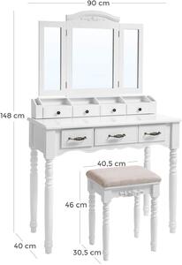 VASAGLE Toaletní stolek 7 zásuvek bílý 90 x 148 x 40 cm