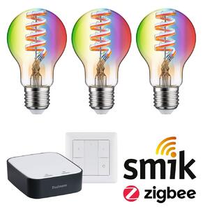 P 5192 Startovací sada Smart Home Zigbee 3.0 LED žárovka Gateway + Filament 230V LED žárovka E27 RGBW + vypínač - PAULMANN