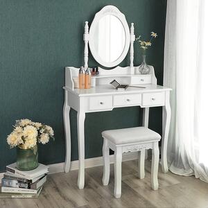 SONGMICS Toaletní stolek oválné zrcadlo bílý 80 x 150 x 40 cm