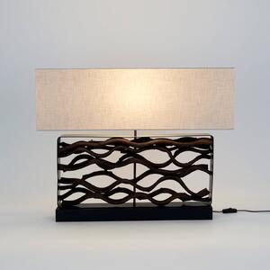 Holländer Stolní lampa TREMITI NERO černá/béžová, výška 67 cm, dřevo/textil, Černá, Obývací pokoj / jídelna, Dřevo