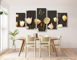5-dílný obraz tulipány se zlatým motivem Varianta: 100x50
