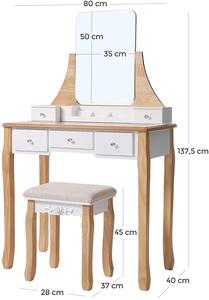 VASAGLE Toaletní stolek přírodní dřevo bílý 80 x 137 x 40 cm