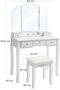 VASAGLE Toaletní stolek 3 velká zrcadla bílý 80 x 137 x 40 cm