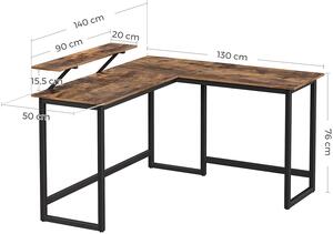 VASAGLE Rohový PC stůl industriální s policí 140 x 130 x 76 cm