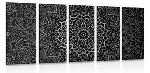 5-dílný obraz vintage Mandala v indickém stylu v černobílém provedení