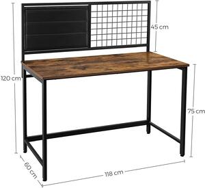 VASAGLE Psací stůl s drátěnou a látkovou nástěnkou a 118 x 120 x 60 cm
