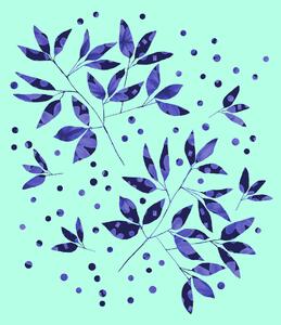 Umělecká fotografie Floral Branches Blue Pattern On Mint, Michele Channell, (30 x 40 cm)