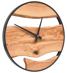 Nástěnné hodiny hnědé Ø 35 cm železo a olivové dřevo
