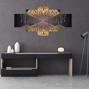Obraz - Zlatá mandala s šípy (125x70 cm)