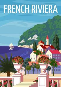 Ilustrace French Riviera Nice coast poster vintage., VectorUp
