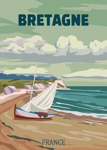 Ilustrace Travel poster Bretagne France, vintage sailboat,, VectorUp