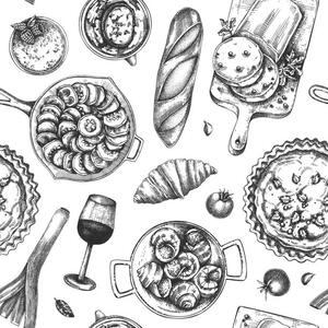 Ilustrace French food seamless pattern, Ievgeniia Lytvynovych, (40 x 40 cm)
