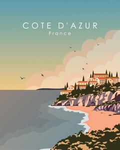 Ilustrace Cote Dazur France travel poster, Kristina Bilous