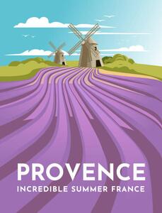 Ilustrace Provence lavender fields and windmills. Classic, Mariia Agafonova