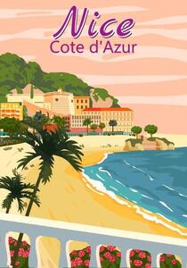 Ilustrace Nice French Riviera coast poster vintage., VectorUp, (26.7 x 40 cm)