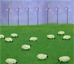 Ilustrace Illustration of flock of sheep grazing, Westend61