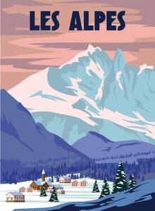 Ilustrace Les Alpes Ski resort poster, retro., VectorUp