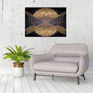 Obraz - Zlatá mandala s šípy (70x50 cm)