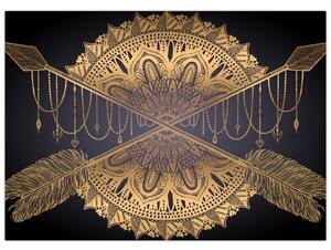 Obraz - Zlatá mandala s šípy (70x50 cm)