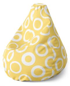 Sablio Sedací vak Pear Bílé kruhy na žluté - 70 x 95 x 15 cm