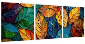 Obraz - Mozaika z listů (s hodinami) (90x30 cm)