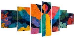Obraz - Abstraktní anděl s květinami (210x100 cm)