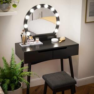 SONGMICS Toaletní stolek s kulatým zrcadlem a osvětlením černý