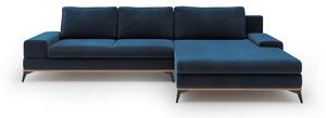 Královsky modrá rozkládací rohová pohovka se sametovým potahem Windsor & Co Sofas Astre, pravý roh