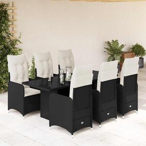 7dílný zahradní bistro set s poduškami černý polyratan 3276996