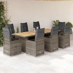 9dílný zahradní bistro set s poduškami šedý polyratan 3277277