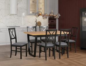 Jídelní sestava DX 33 odstín lamina (deska stolu) bílá, odstín dřeva (židle + nohy stolu) černá, potahový materiál látka