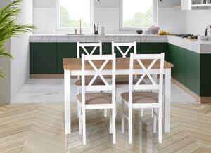 Jídelní sestava DX 34 odstín dřeva (židle + nohy stolu) grandson, odstín lamina (deska stolu) bílá, potahový materiál látka