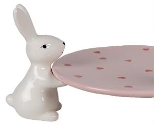 Růžová keramická miska / podnos s králíčky a srdíčky - 24*23*12 cm