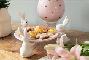Růžová keramická miska / podnos s králíčky a srdíčky - 24*23*12 cm
