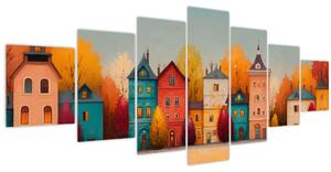 Obraz - Podzimní vesnice (210x100 cm)