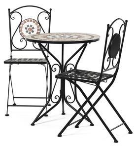 Zahradní set, stůl + 2 židle, s keramickou mozaikou, kovová konstrukce, černý matný lak. - US1200 SET