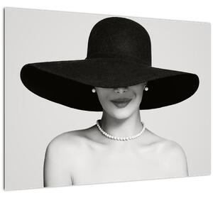 Skleněný obraz - Žena s kloboukem (70x50 cm)