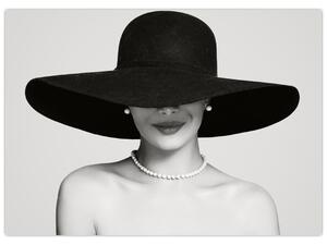 Skleněný obraz - Žena s kloboukem (70x50 cm)