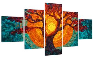 Obraz - Strom života a slunce v mozaice (125x70 cm)