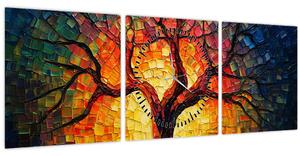 Obraz - Strom života v mozaice (s hodinami) (90x30 cm)