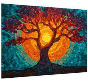 Obraz - Strom života a slunce v mozaice (70x50 cm)