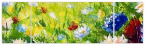 Obraz rozkvetlé louky, olejomalba (170x50 cm)