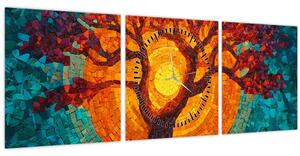 Obraz - Strom života a slunce v mozaice (s hodinami) (90x30 cm)