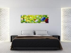 Obraz rozkvetlé louky, olejomalba (170x50 cm)