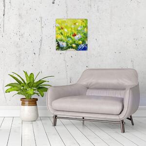 Obraz rozkvetlé louky, olejomalba (30x30 cm)